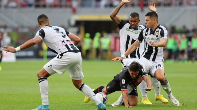 Photo LiveMedia/Fabrizio Carabelli
Milan, Italy, August 13, 2022, italian soccer Serie A match
AC Milan vs Udinese Calcio
Image shows:
Brahim Diaz of AC Milan competes for the ball with Nehuen Perez of Udinese Calcio during the Serie A 2022/23 football match between AC Milan and Udinese Calcio at Giuseppe Meazza Stadium, Milan, Italy on August 13, 2022
LiveMedia - World Copyright